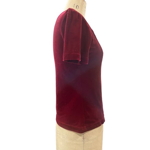 Vintage Nordstrom Intimates Womens Short Sleeve Shirt Top Red Velour Stretch M - Picture 3 of 6